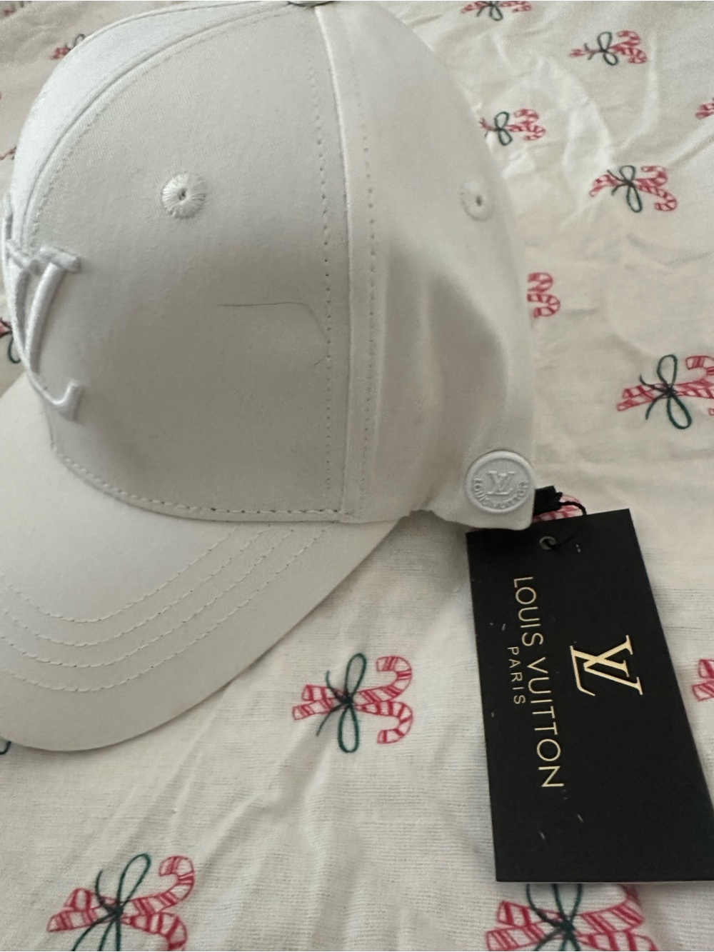 Louis Vuitton White Embroidered Logo Baseball Cap